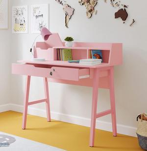 Roma Writing Desk - Elegant Wood Study Desk With Storage, Cable Holes & Drawers - Work Table for Home, Office, Dorm, Small Spaces - Compact Black Desk, 40x19x36.9 (pink)