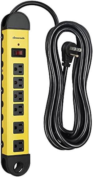 DEWENWILS Metal Power Strip, 6-Outlet Heavy Duty Surge Protector with 15FT Long Cord, 14AWG/3C, 15A Circuit Breaker, 900 Joules, Low Profile Flat Plug, Wall Mountable, UL Listed