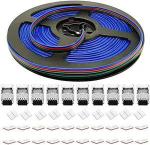 AWSOM 4 Pin RGB LED Strip Connectors 10mm Set, RGB LED Strip Extension Cable Wire, Solderless LED Connectors 10mm for 5050 3528 RGB LED Strip Lights