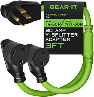 GearIT 50 Amp to 30 Amp RV Y Splitter Adapter Cord, NEMA 14-50P Male to x2 TT-30R Female Receptacle, 4-Prong to 3-Prong Power Cord - 3 Feet