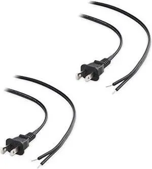 Cable Matters 2-Pack Polarized 18AWG 2 Prong Replacement Cord Lamp Wire 15 ft - NEMA 1-15P to 2 Wire for Lamp Cord Replacement with Plug