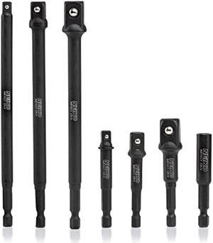 NEIKO 00254A Impact Socket Adapter and Magnetic Bit Holder, 7-Piece Set, 1/4 Hex Shank with 1/4, 3/8, 1/2-Inch Drive, Socket Adapter Extension Set 6 Long, Cr-V Steel, Power Drills & Impact Drivers