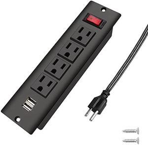 Recessed Power Strip with USB Flush Mount Power Outlet Built in Desktop Power Extension Cord Plug for Countertop Kitchen Drawer Conference Cabinet Nightstand Desk.