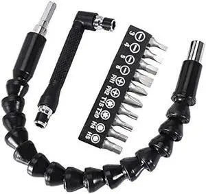 YIOYULEN Flexible Drill Bit Extension, Bendable Drill Extension11.6inch, Manual 90° Right Angle, 1/4 Flexible Extension for Drill, Adaptor Hex Flexible Screwdriver Extension Black (12PCS)