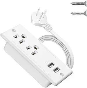 Recessed Power Strip with USB,Flat Plug Ultra Thin Extension Cord,Furniture Desktop Charging Station for Side Table,End Table,Flush-Mount Desk Outlet Power Grommet with 9.85ft Cord(White)