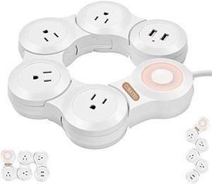 Flexible Surge Protector Power Strip with 2 USB Ports and 4 Outlets for Home, Office and Travel (9Ft Long Cord, White)