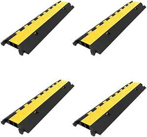 Happybuy 4 Pack Rubber Cable Protector Ramp 2 Channel Heavy Duty 66000lbs Load Capacity Cable Wire Cord Cover Ramp Speed Bump Driveway Hose Cable Ramp Protective Cover