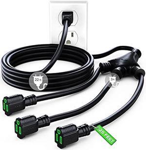 Maximm Extension Cord Splitter 12/3 AWG 1 to 3 Outlet, 25 Ft Black Indoor Outdoor Rated, Heavy Duty Power Cords with Multiple outlets, 12 Gauge Wire Grounded