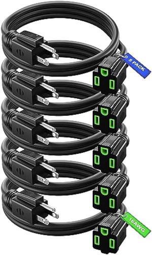 Maximm Extension Cord 1.5 Ft, 5 Pack Black Power Cords Indoor 16 Gauge Wire Heavy Duty ETL Listed (1.5Ft, 5 Pack)