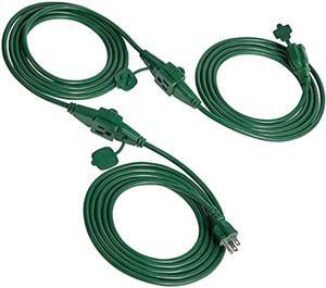 Suraielec 25 FT Outdoor Extension Cord with Multiple Outlets, 3 Outlet Multi Plug Power Cord, 16/3 Gauge SJTW, Weatherproof for Landscape, Christmas Tree Lights, Halloween, Holiday Decorations, Green