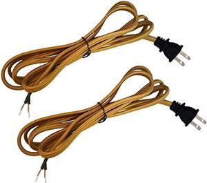 Hyamass 2Pcs Lamp Cord Flat Plug, Rayon Cloth Covered Electric Lamp Cord with Polarized End Plug, Wire Appliance and Power Tool Cord, Stripped Ends Ready for Wiring -8 Foot, SPT-2 UL Listed (Brown)