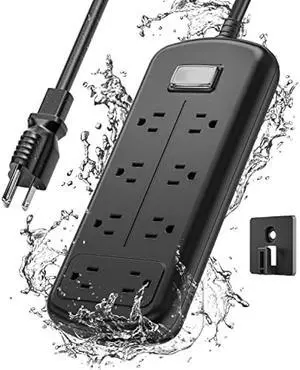 Outdoor Power Strip 8 Outlets, Weatherproof Surge Protector with 6 FT Extension Cord, IPX6 Waterproof, 1875W Overload Protection, Mountable Outlet Extender for Home Patio and Garden, Black