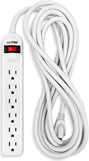 15 Ft 6 Outlet Surge Protector Power Strip: Multiple Electrical Outlet Safety Circuit Breaker has 15 Foot Long Extension Cord, Lighted On Off Switch, ETL Listed. Commercial, Business, Home, Office Use