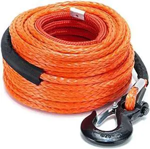 SPARKWHIZ Synthetic Winch Rope Cable Kit: 1/2 x 100 ft 32000lbs Winch Line Cable with Protective Sleeve + Winch Hook for 4WD Off Road Vehicle Truck SUV UTV ATV