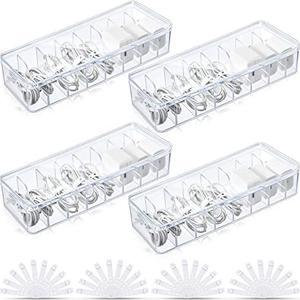 4 Pcs Cable Organizer Box with 40 Pcs Wire Ties, Clear Plastic Cord Storage Box with Lid, Electronics Organizer for Home Office Desk Organizers and Accessories