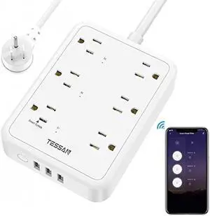Smart Power Strip, TESSAN WiFi Flat Plug Strip with 3 Smart Outlets and 3 USB Ports, 6 Feet Extension Cord, Wall Mountable Surge Protector, Compatible with Alexa and Google Home, White