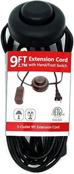 Beszin 9Ft. 3-Outlet 2 Prong Extension Cord with Foot Switch Power Tab