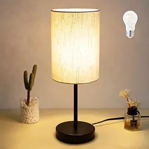 RISLG Small Table Lamp for Bedroom, Bedside Lamps for Nightstand with Wire Switch, Minimalist Modern Desk Lamps with Linen Fabric Shade for Kids Room Living Room Office Dorm
