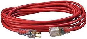 Southwire 2487SW8804 25ft SJTW 14/3 Outdoor Ext Cord W/Lighted End (Red), 25 ft