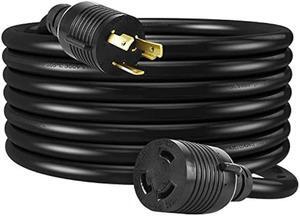 HENGYI L6-30P to L6-30R Extension Cord,Heavy Duty Generator Locking Power Cord,SJTW 10GUAGE,3 Prong Generator Cord with UL Listed ,Black,30Amp 7500 Watts,25FT
