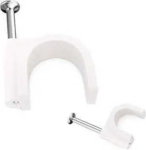PHYXOLOGY SUPPLY Pro-Grade, Cable Clips with Steel Nails 4mm, 14mm Wire Holders and Tacks 100 Per Size. Durable, UV Resistant Plastic Clips Help Organize Coax, Ethernet, Cat5, Cat6 and Other Cords.