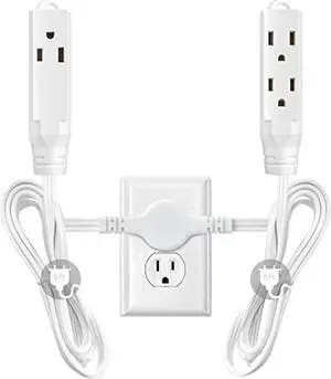 Extension Cord Indoor, Twin Extension Cord Power Bar - 12 Feet Cord - 6 Feet On Each Side with 6 Polarized Outlets, 16AWG 3 Prong Grounded Wire - White