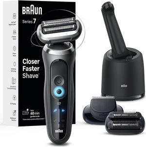 Braun Electric Shaver for Men, Series 7 7185cc, Wet & Dry Shave, Turbo & Gentle Shaving Modes, Waterproof Foil Shaver, Space Grey