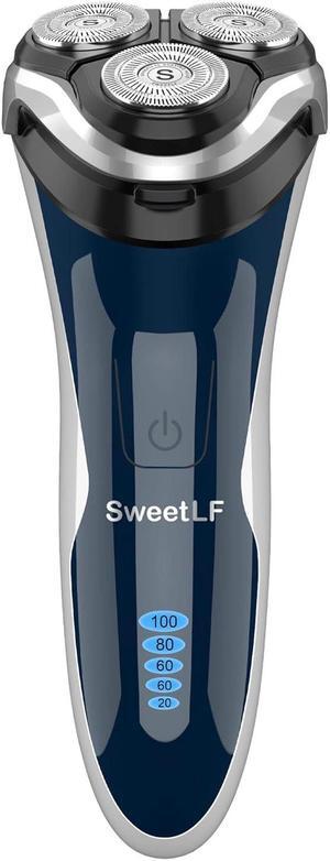 Electric Razor for Men, SweetLF 100% Waterproof Electric Shaver, Type C Rechargeable, Wet & Dry Rotary Shavers for Men with Pop-up Trimmer, Corded and Cordless, Navy Blue