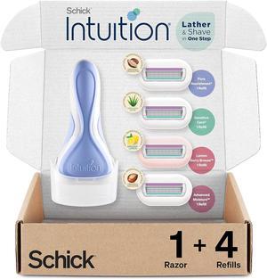 INTUITION Schick Razors for Women Variety Pack with 1 Razor Handle & 4 Intuition Razor Blades Refill | Shaving Kit Women, Girls Shaving Kit Beginners, Razor Gift Set for Women, Razor Starter Kit