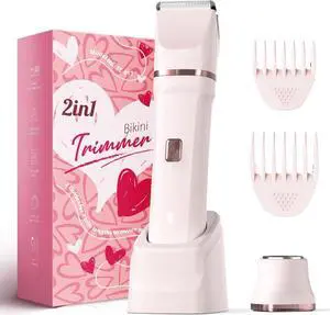 Bikini Trimmer for Women - Painless Electric Razors for Silk Skin,Cordless Body Shaver for Trip,Replaceable Lady Facial Razor, IPX7 Waterproof&Easy Cleaning, Ceramic Blade, USB Charge Dock Pink