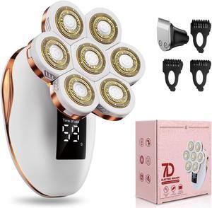 2-in-1 Electric Razors for Women, Wet/Dry 7D Rechargeable Rotary Shaver for Legs, Water Resistant Grooming Kit - Electric Razors for Women, Facial Hair Removal, Bikini Trimmer, Lips - Gentle Hair Remo