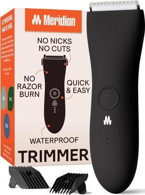 MERIDIAN Body Hair Trimmer for Men Manscape - No Nick, No Cut, No Razor Burn Pubic, Groin and Body Shaver - Waterproof & Rechargeable Electric Full Body Groomer - Onyx