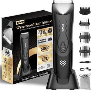 ENSSU Body Hair Trimmer for Men, Pubic Groin Hair Trimmer for Men with Safe Blade, Cordless Ball Shaver Men w/Light & Charging Dock, Waterproof Body Groomer for Men, LED Display &1H Quick Charge