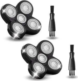2 Pack Shaver Replacement Blades Compatible with Freedom Head Electric Razor Shaving, 5 Blades Shaver Replacement Heads for Head Shavers for Bald Men, Replacement Blades for Head Shaver Kit, 2 Brush