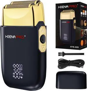 Foil Shaver for Men Barber, Double Electric Foil Trimmer, Professional Electric Razor, Close Shaver, Cordless Rechargeable with USB, Detachable Design, LED Display, Black Gold