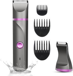 Pubic Hair Trimmer Women Bikini Trimmer Electric Shaver Razor for Bikini Armpit Legs Groin Hair Removal Body Hair Trimmer, Rechargeable Waterproof for Wet and Dry UseGray&Purple