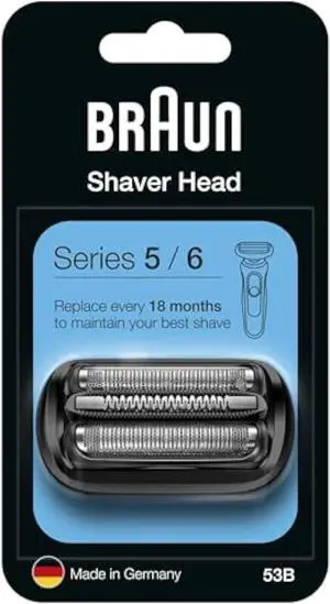 Braun Series 5 Electric Shaver Replacement Head, Easily Attach Compatible Head for New Generation Series 5/6 Shavers, 53B, Black
