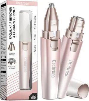 Facial Hair Remover Eyebrow Trimmer: Portable Rechargeable 2 in 1 Face Shaver for Women - Painless Electric Hair Removal Device for Face Eyebrows Peach Fuzz Lips with Light (Gradient Pink)