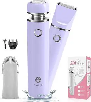 Bikini Trimmer and Shaver Kit for Women - 2-in-1 Wet/Dry Electric Body Hair Trimmer Facial Hair Removal Cordless Waterproof Bikini Shaver Razor for Face Lip Chin Pubic Underarm Legs (Purple)