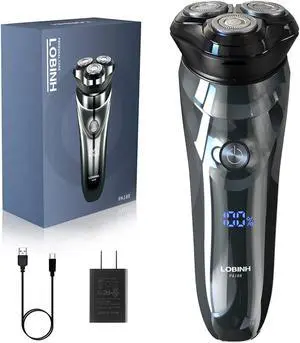 Men's Electric Shaver - LOBINH 3D Rechargeable Waterproof IPX7 Wet & Dry Shaving Electric Razor Rotary Shaver for Men with Pop-up Sideburn Trimmer,1 Hour Fast Charging, LCD Power Indicator - PA188