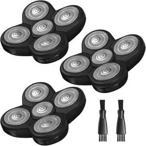 3 Pack Head Shaver Replacement Blades for Head Shaver, 5 Blades Shaver Replacement Heads for Bald Men Freedom Shaving, Head and Face Electric Razor Shaver Heads, with 2 Cleaning Brush