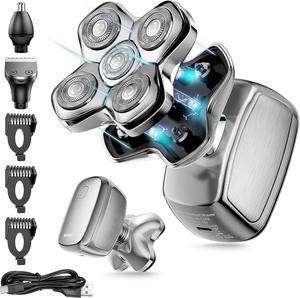 Head Shaver for Bald Men - 5-in-1 Electric Razor with Floating Blades, Type-C Fast Charging, IPX6 Waterproof, 8500 RPM, Smart LED Display, Nose Trimmer & Hair Clipper with Guide Combs
