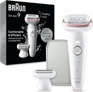 Braun Epilator Silk-épil 9, Hair Removal Device, Women Shaver & Trimmer, Pivoting Head, Wet and Dry Epilator, includes Shaver Head and Trimmer Comb, SES9-030