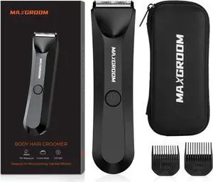 Groin & Body Hair Trimmer for Men, IPX7 Waterproof Pubic Hair Trimmer for Men - Ball Trimmer/Shaver with LED Light, Ceramic Blade, USB Rechargeable & Travel Pouch