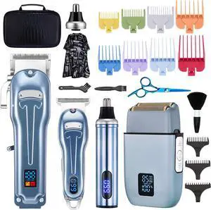 Roziapro Professional Hair Clippers for Men Zero Gapped T-Blade Trimmer Cordless Nose Hair Trimmer Electric Foil Shaver Rechargeable Hair Grooming Set with LED Display (Blue)