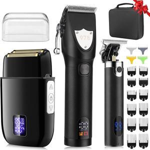 Suttik Professional Hair Clippers Trimmer Shaver Set for Men, Electric Razor Foil Shavers Beard Trimmer for Men Combo Set of 3, Barber Kit Hair Cutting Kit with Travel Case, Black