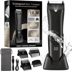 Father's Day Hair Removal Shavers,Waterproof Public Hair Groomers,Manscape Cordless Ball Trimmer, Male Painless Wet Dry Hygiene Razor with Standing Charging Dock SMT110 Black