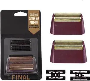 2 pcs Professional 5 Star Series Finale Shaver Shaper Replacement Super Close Gold Foil and Cutter Bar Assembly Compatible with Wahl Shaver Foil Model 7043-100,7031-100(Red)