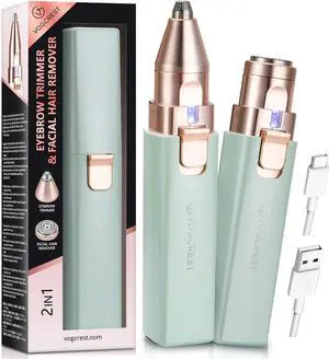 VOGCREST Hair Trimmer, 2 in 1 Facial Hair Remover & Eyebrow Trimmer for Women - Rechargeable, Portable, LED Light