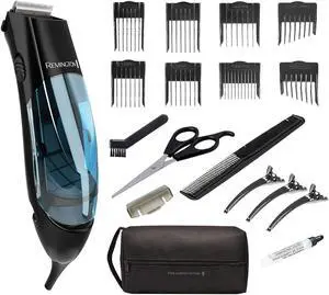 Remington Vacuum Haircut Kit, Vacuum Beard Trimmer, Hair Clippers for Men with Removable Hair Chamber and Dual Motor Power (18 pieces)
